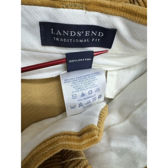 Lands' End Traditional Fit Corduroy Pants Mens 35x36 Gold Pleated Trousers Jeans - Picture 4 of 9